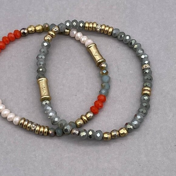 Spartina Lot of Two Faceted Beaded Gold Tone Stretch Bracelet - Picture 3 of 4